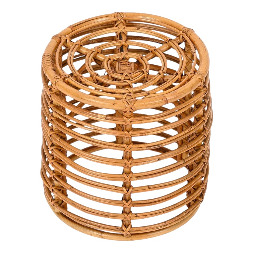 Rattan and Wicker Round Pouf Stool attributed to Tito Agnoli, Italy ...