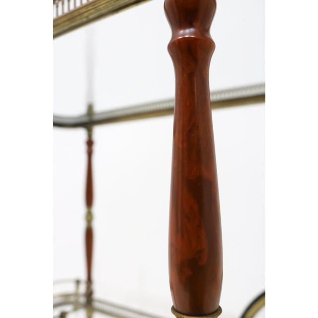 Neoclassical Brass Bar Cart with Pinecone Finials from Maison Baguès, France, 1940s For Sale - Image 4 of 18