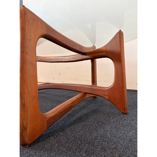 Attributed Vintage Amoeba Coffee Table Walnut Base Glass Top Mid-Century Modern Attributed to Adrian Pearsall For Sale In Austin - Image 6 of 10
