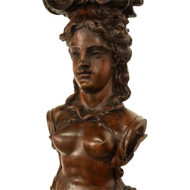 Antique 19thC Italian Carved Walnut Renaissance Revival Pair Caryatid Brackets, Circa 1850 For Sale - Image 12 of 15