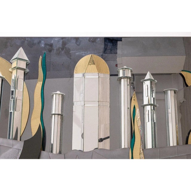 Contemporary 1980s Harvard Reflections Fantasy Cityscape Contemporary Sculptural Mirror Art For Sale - Image 3 of 10