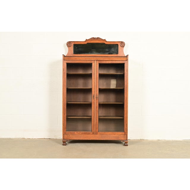 Antique Victorian Carved Oak Two-Door Bookcase, Circa 1890s For Sale - Image 15 of 15