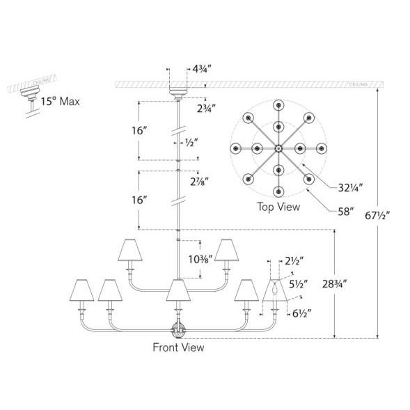 2020s Thomas O'Brien for Visual Comfort Signature Piaf Grande Two-Tier Chandelier in Aged Iron & Ebonized Oak with Linen Shades For Sale - Image 5 of 5