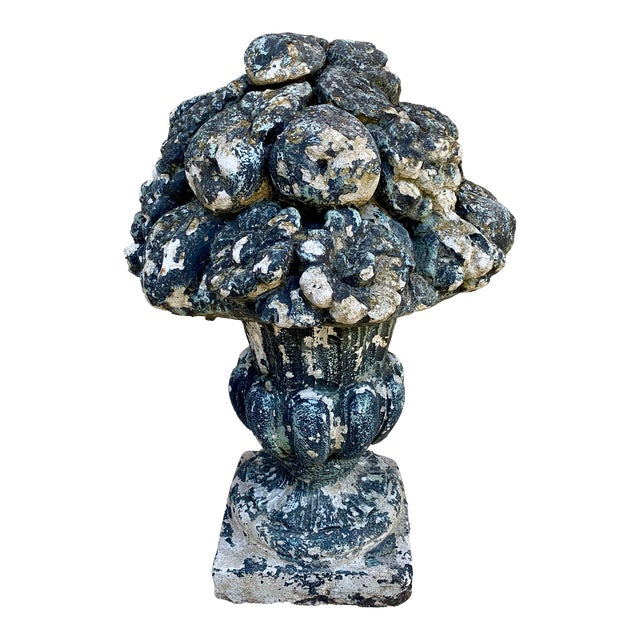 Neoclassical Cast Stone Urn Filled With Fruit Garden Statue For Sale