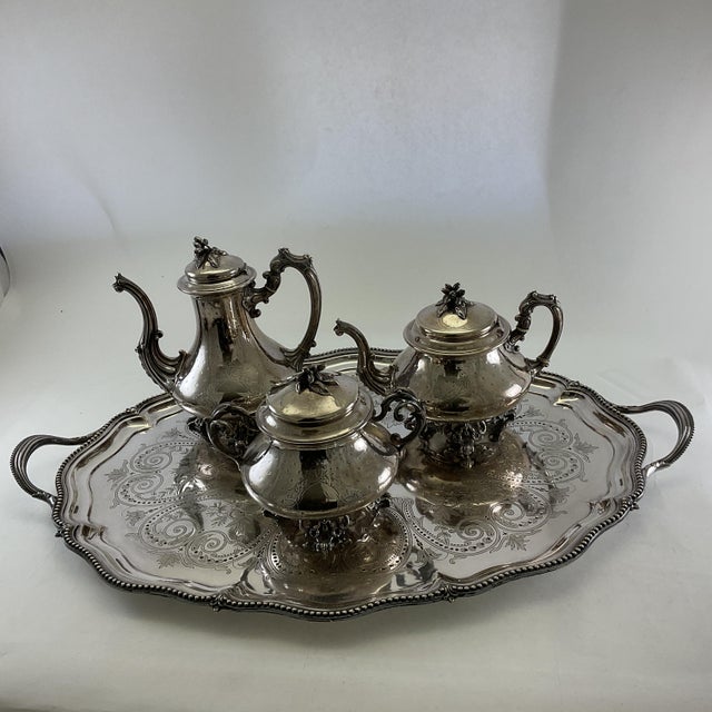 Late 19th Century Napoleon III Sterling 3 Pc Tea & Coffee Set w/ Tray For Sale - Image 10 of 18