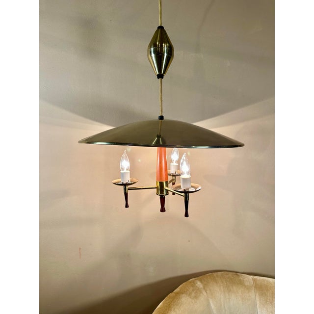 Mid Century Flying Saucer Pull Down Lamp For Sale - Image 4 of 12