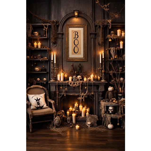 Gothic “Boo” Halloween Wall Art in Ornate Gilded Wood Frame, 28.5” For Sale - Image 10 of 10