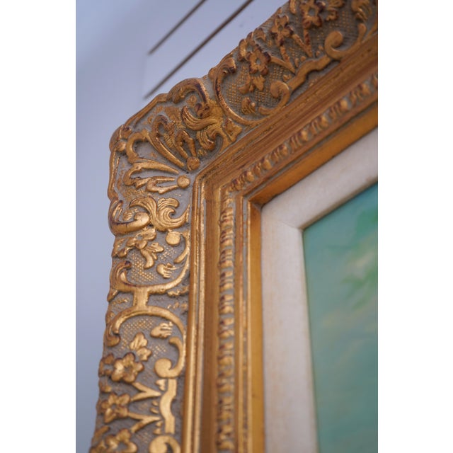 1980s Girl With Flowers Framed Oil on Canvas Painting For Sale - Image 5 of 12