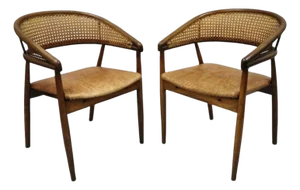 Mid 20th Century Mid Century Modern Cane James Mont King Cole Style Bentwood Armchairs - A Pair