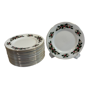 Vintage English Tudor Rose Bone China “Festive Garlands” Dessert Plates- Set of 18