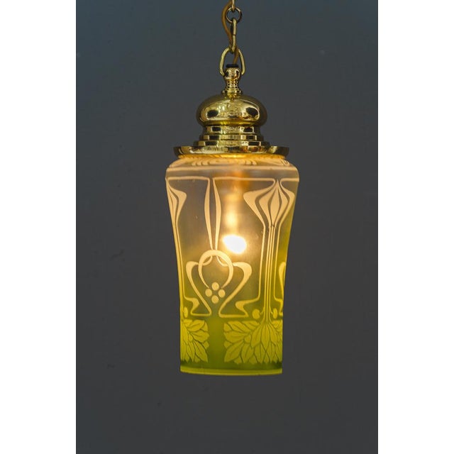 Metal Art Deco Pendant with Original Antique Glass, Vienna, 1920s For Sale - Image 7 of 16