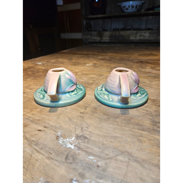 Pair of Roseville Water Lily Single Candle Holders For Sale In Charlotte - Image 6 of 8