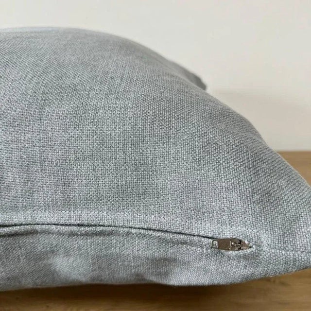 Custom Gray Stone Washed Linen Pillow With Down Feather Insert For Sale - Image 4 of 5