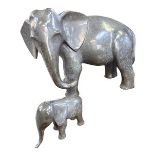 Wah Ming Chang Bronze Sculpture Limited Edition # Out Of90 Mother &Baby Elephant For Sale