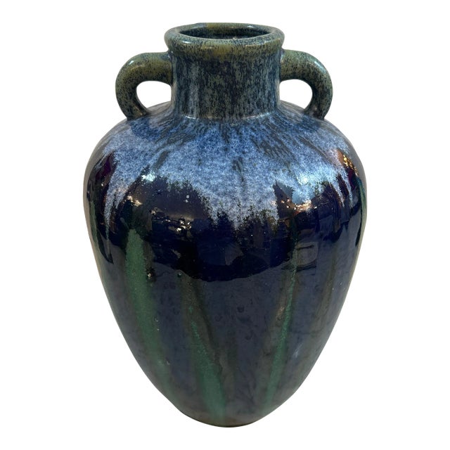 Blue and Green Drip Glaze Pottery Urn Vase/ Vessel For Sale