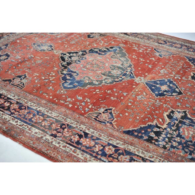 Antique Persian Ferahan with Medallion and Variations of Strawberry Field, 9.2 x 12.2 For Sale - Image 11 of 13