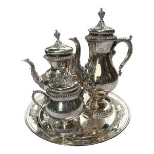 1920’s Silver (Plate) Coffee Tea Set St James Pattern With Gadroon:Rope Twist Borders & Highly Domed Lids Stunner