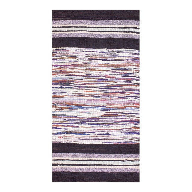 1940s Multicolor Stripe Antique American Rag Rug 3' 4" X 6' 4" Hand Knotted Wool Carpet For Sale
