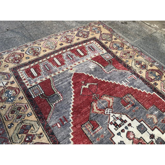 1960s Vintage Tribal Handmade Floral Wool Rug- 4′2″ × 8′5″ For Sale - Image 9 of 11