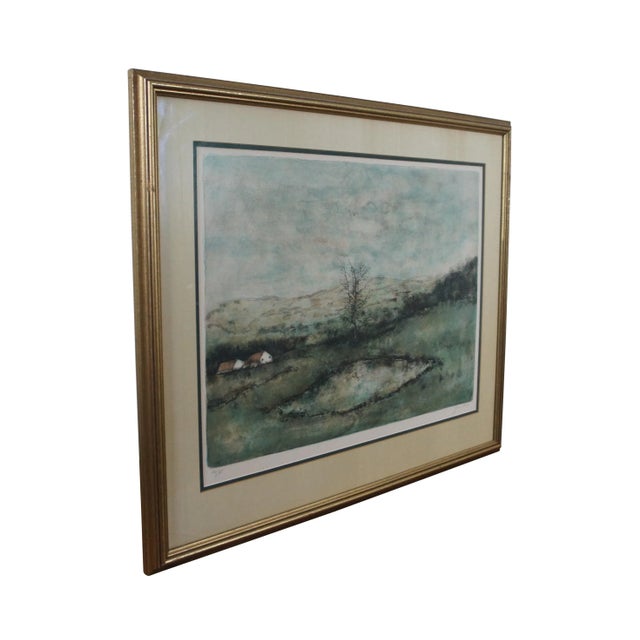 French Country Bernard Gantner Reflets French Country Farmhouse Landscape Lithograph Print 30" For Sale - Image 3 of 11