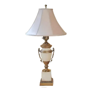 Mid-Century Art Deco Frederick Cooper Brass and Enameled Steel Urn Table Lamp With Shade