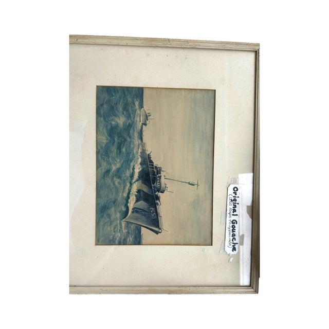Original Wwii Us Navy Pc-571 Submarine Chaser Gouache Painting – Vintage Framed Maritime Military Art. For Sale - Image 4 of 8