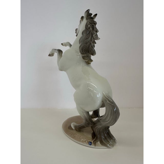Baroque Vintage Nymphenburg Hand-Painted Porcelain Rearing Stallion Figurine Signed by August Göhring For Sale - Image 3 of 12
