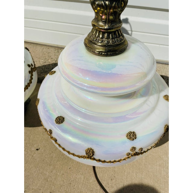 Mid 20th Century Hollywood Regency Iridescent White Table Lamps - a Pair For Sale - Image 6 of 12
