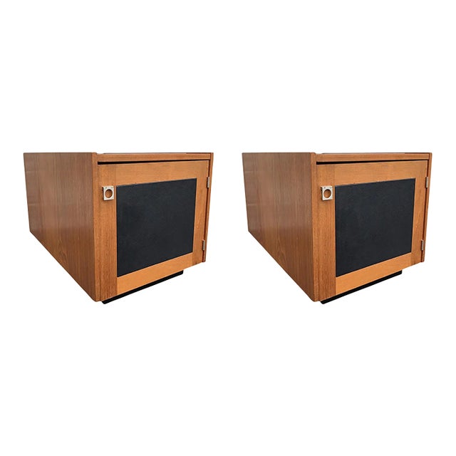 1970s Mid-Century Teak & Leather Side Tables - Pair For Sale