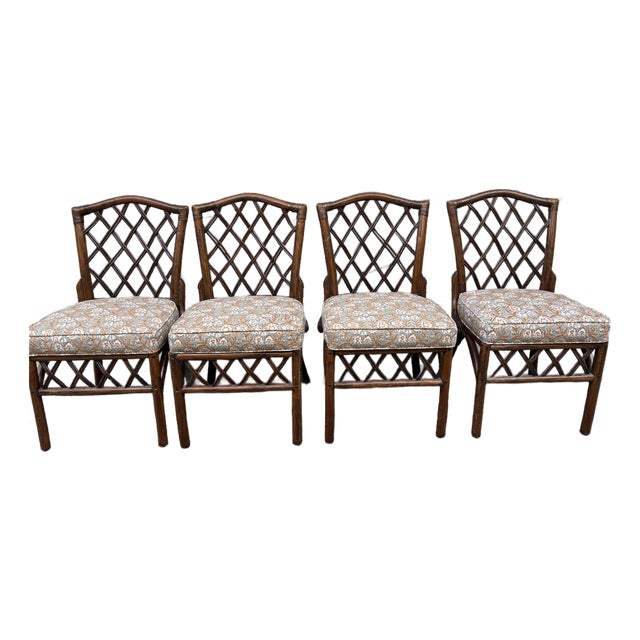 Set of 4 Vintage Diamond Lattice Backed Side Chairs For Sale