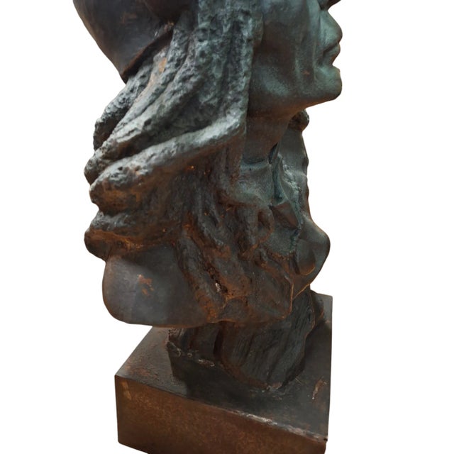 Cast Iron Native American Indian Chief Bust For Sale - Image 11 of 12