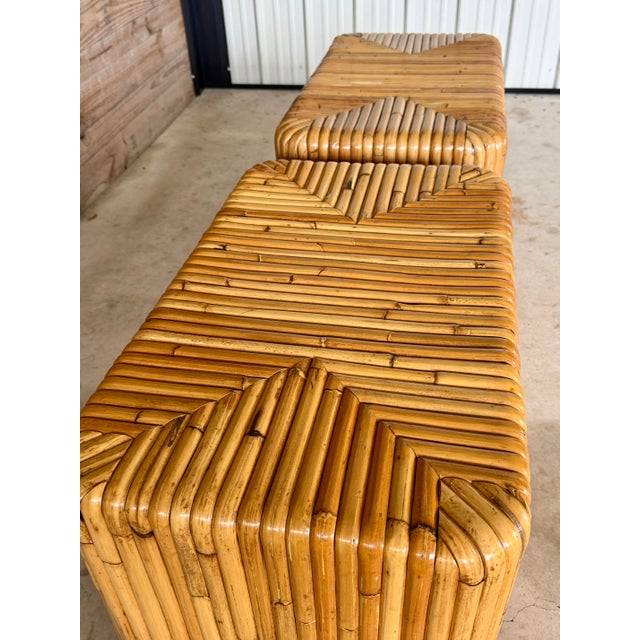 Wood Pair of Late 20th Century Waterfall Split Rattan Nightstands For Sale - Image 7 of 12