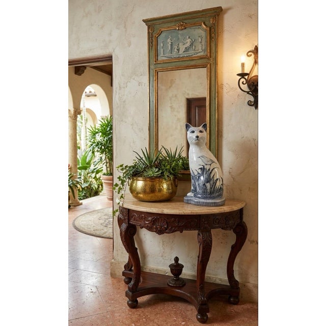 Vintage African Hand-Painted Blue and White Ceramic Cat Figurine For Sale In West Palm - Image 6 of 9