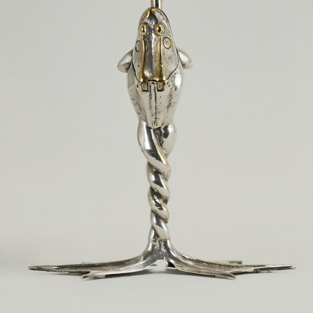 1970s Pair of Mid Century Silver Plate Ostrich Egg and Frog Candlesticks by Antony Redmile For Sale - Image 5 of 15