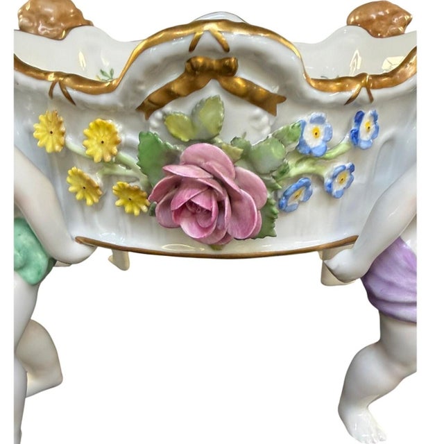 1930s Von Schierholz Germany C. 1930–1945 Porcelain 4 Cherubs Handmalerei Centerpiece For Sale - Image 5 of 17