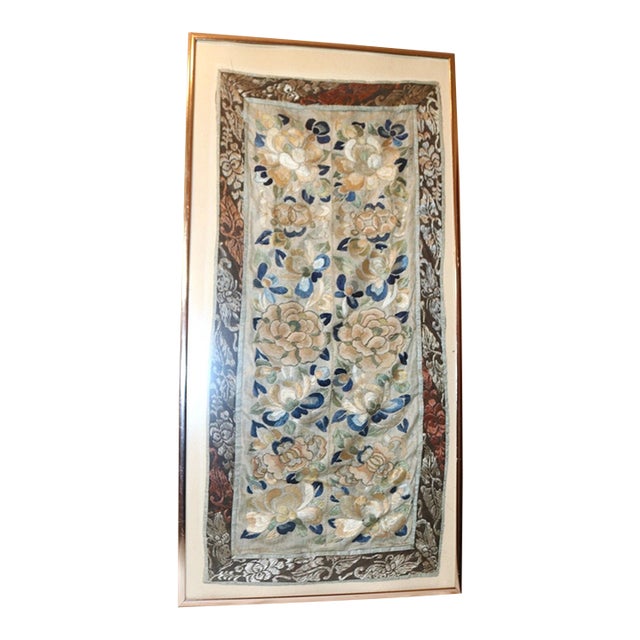 Antique Chinese Hand Embroidery Silk 1800's Ornate Qing Dynasty Needlepoint For Sale