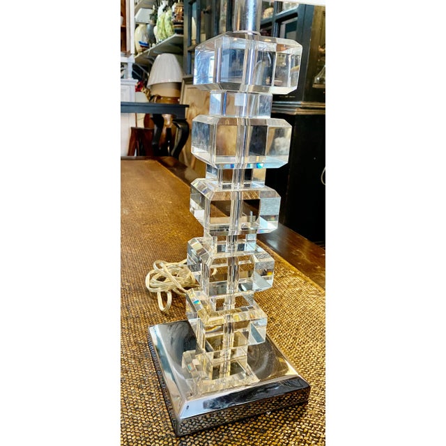 1970s Stacked Lucite & Stainless Steel Lamp For Sale - Image 5 of 7