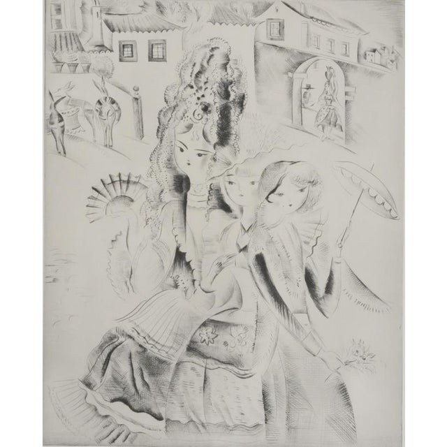 Mily possoz (1888 - 1967) three gallant women original etching signed in pencil on bfk rives vellum 50 x 32 cm...