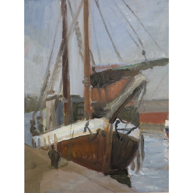 1953 Mid-Century Modern 'Harbour at Rest' Vintage Original Swedish Expressive Seascape Oil Painting, Framed For Sale - Image 11 of 13