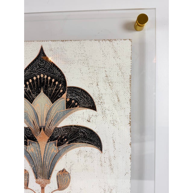 “Sovereign” Art Deco Floral Fragment| Hand-Textured Acrylic Frame Wall Art For Sale - Image 4 of 9