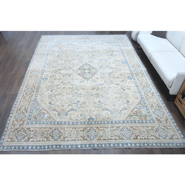 Persian 1970s Vintage Persian Handmade Wool Cotton Light Beige Area Rug For Sale - Image 3 of 11