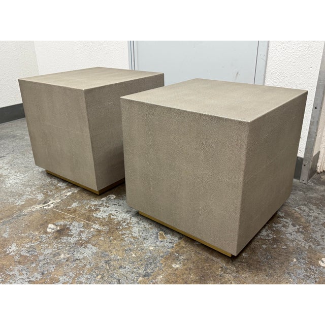 Art Deco Restoration Hardware Gray Shagreen Plinth Side Tables, Pair For Sale - Image 3 of 12