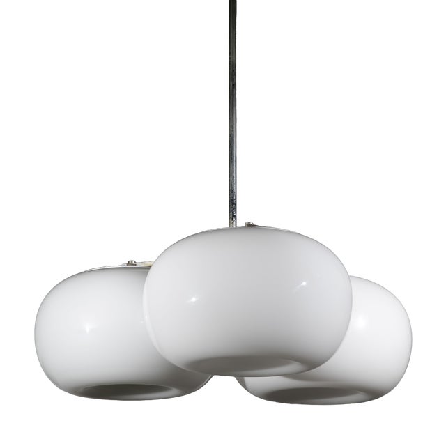 Mid-Century Modern Three-Light Opaline Glass Pendant Light, Italy, 1970s For Sale