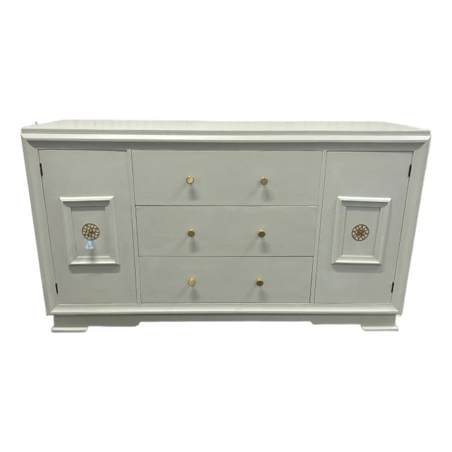 Vintage Chinoiserie Coastal Style Painted Dresser Sideboard For Sale
