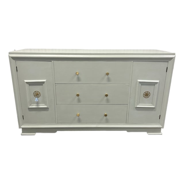 Vintage Chinoiserie Coastal Style Painted Sideboard For Sale