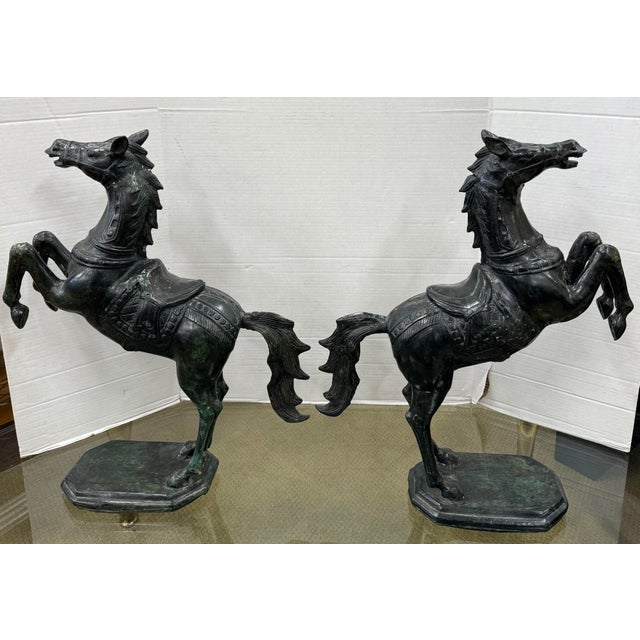 Metal Pair of Prancing Metal Horse Statues Sculptures For Sale - Image 7 of 7
