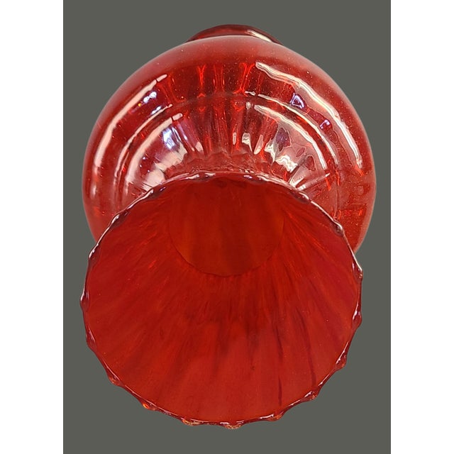 Vintage Mid-Century Modern Italian Red Opaline Ruffled Top Art Glass Vase For Sale - Image 9 of 10
