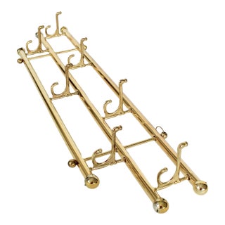 Vintage Brass Plated Coat and Hat Rack Wall Mounted For Sale