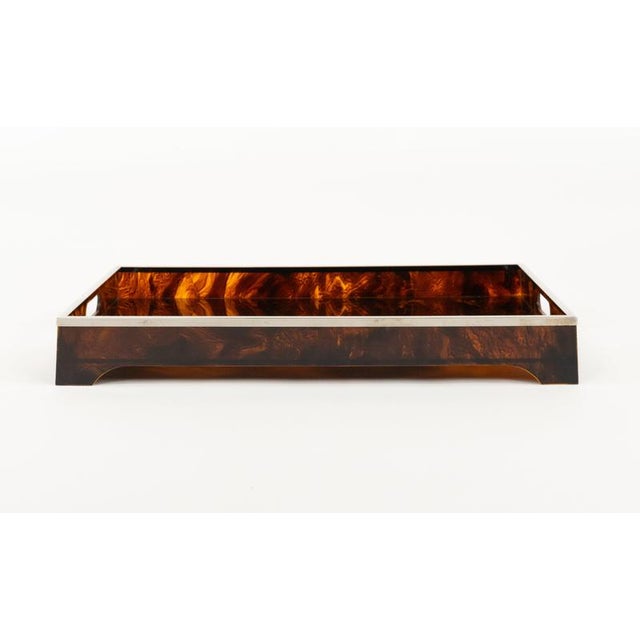 Metal Serving Tray in Acrylic Glass Faux Tortoiseshell and Chrome from Dior Home Style, Italy, 1970s For Sale - Image 7 of 16