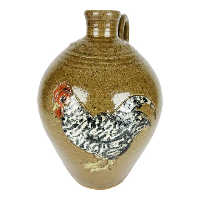 Signed Lisk Studio Pottery Rooster Jug | Southern Folk Art Stoneware For Sale
